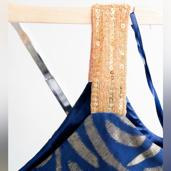 AIDON MATTOX One Shoulder Blue and Gold Dress​ - Picture 14 of 16